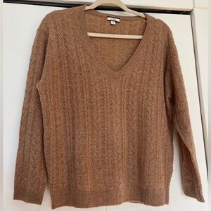 J. Crew Brown Cashmere Cable Knit Relaxed V-neck Sweater